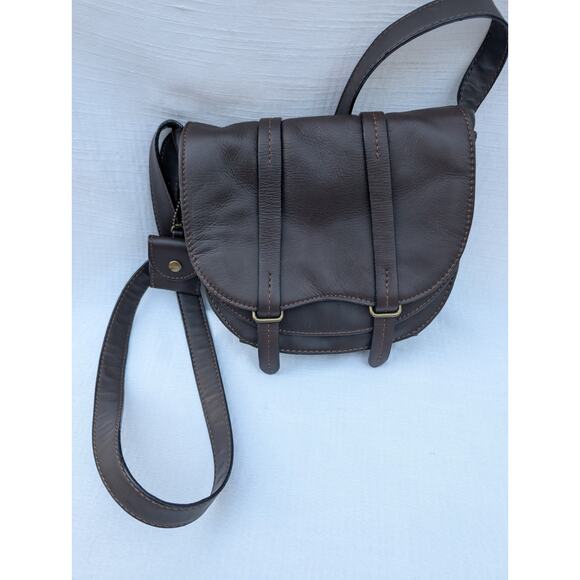Women's Dark Brown Genuine Leather Crossbody Messenger Bag Purse Western Boho - Picture 1 of 9